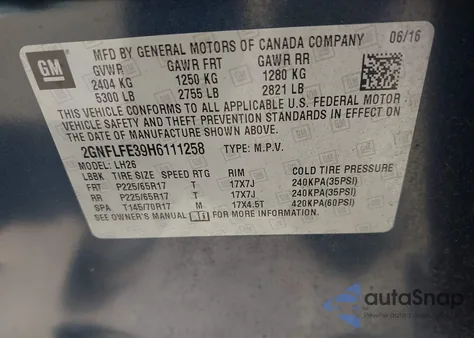 2017 Chevrolet Equinox Lt из США, поврежденный, VIN 2GNFLFE39H6111258